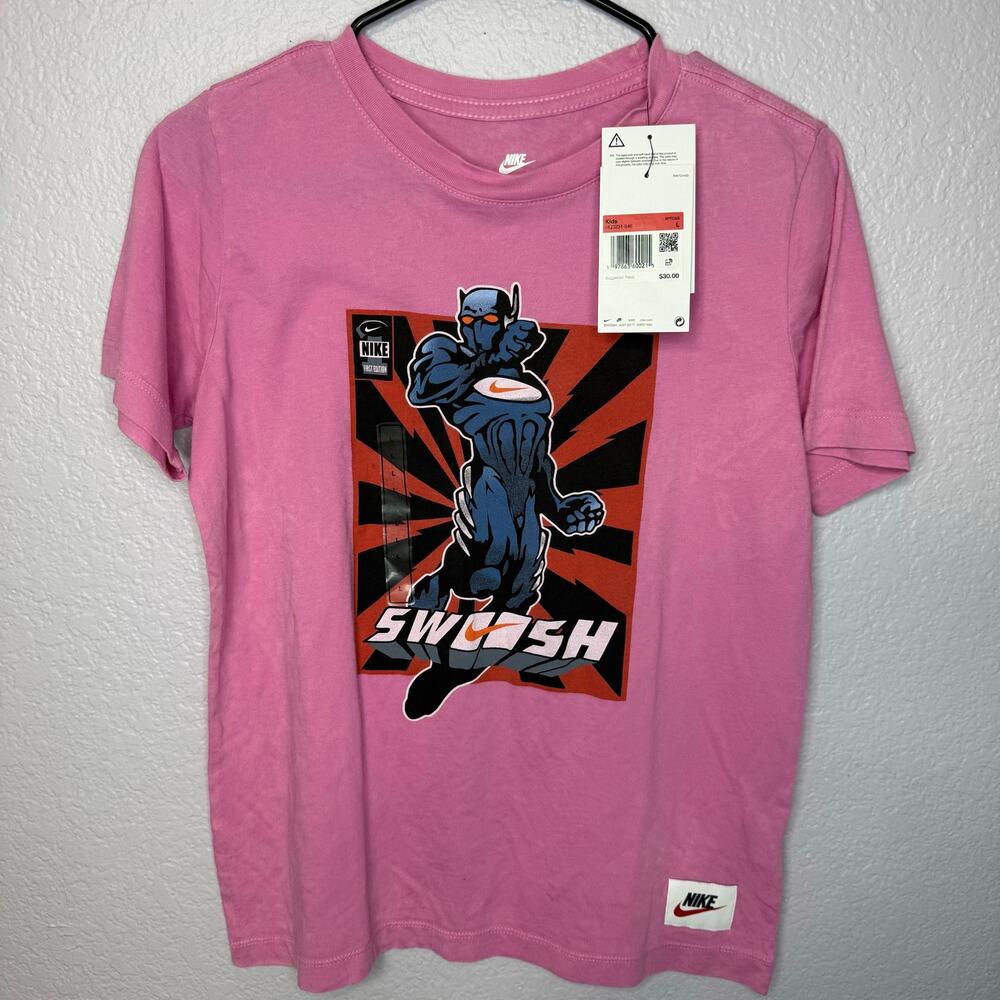 Nike Kids Large Pink Swoosh Superhero Graphic T-Shirt 100% Cotton NWT